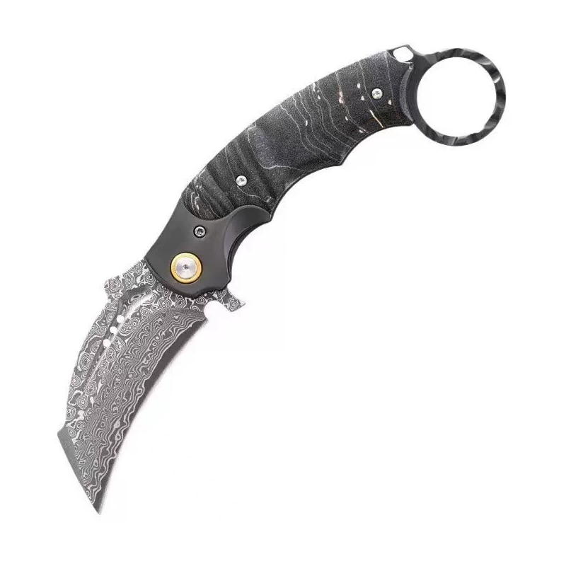 Camping Pocket Folding Knife - Damascus Pattern Steel - Pocket Utility Tool - Style 3086 Camping Pocket Folding Knife - Damascus Pattern Steel - Pocket Utility Tool - Style 3086