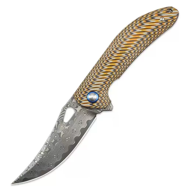 Outdoor EDC Pocket Knife - VG10 Damascus Blade, Gold Textured G10 Handle - Style 2683 Outdoor EDC Pocket Knife - VG10 Damascus Blade, Gold Textured G10 Handle - Style 2683