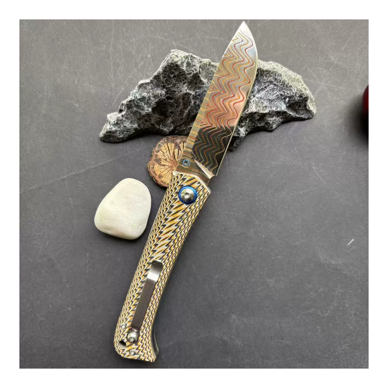 Camping Pocket Folding Knife - Damascus Pattern Steel, G10 Handle - Pocket Utility Tool - Style 8876 Camping Pocket Folding Knife - Damascus Pattern Steel, G10 Handle - Pocket Utility Tool - Style 8876