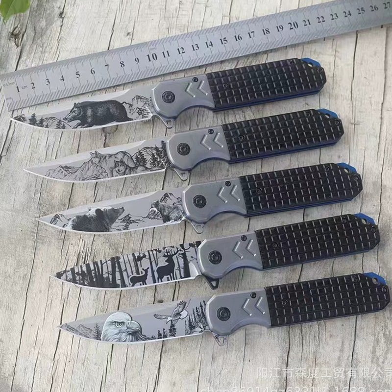 Outdoor EDC Folding Knife Set with Dark Handles Outdoor EDC Folding Knife Set with Dark Handles