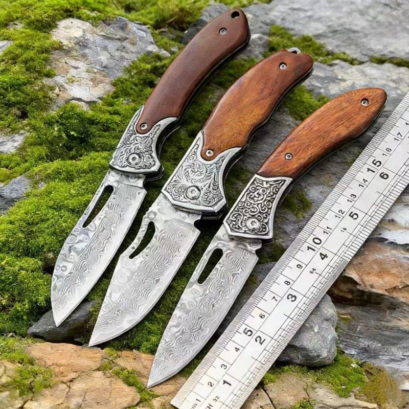 Wood Handle Outdoor EDC Folding Knife Set Wood Handle Outdoor EDC Folding Knife Set