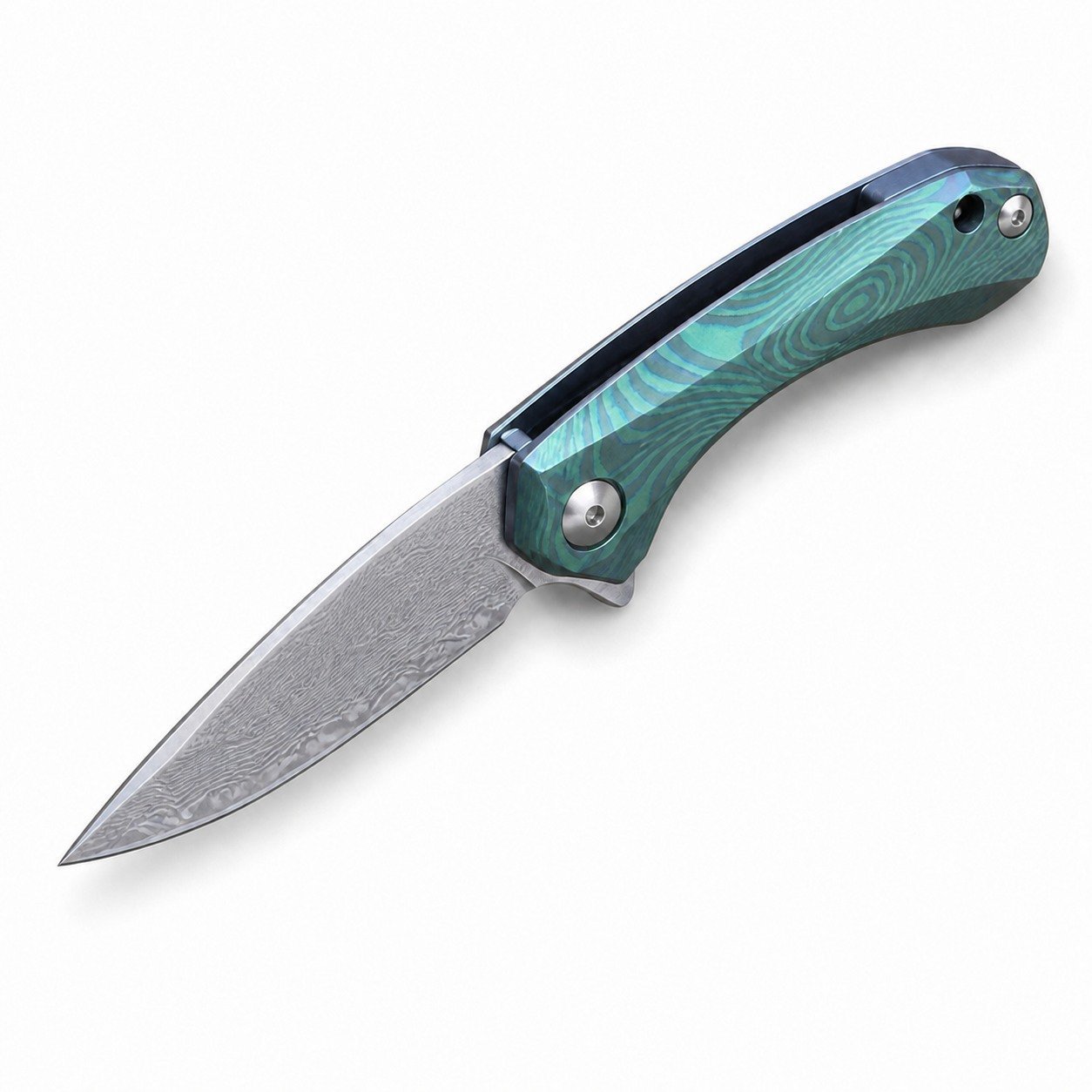 48775-main-white-clean.jpg Titanium Handle Mini Damascus Folding Fold Folding Knife