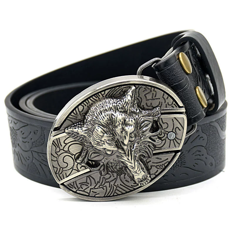5cd4c4b18a3360d16280d8e6e2fe345.png Belt Buckle Knife-Wolf Head Knife Buckle Embossed Black